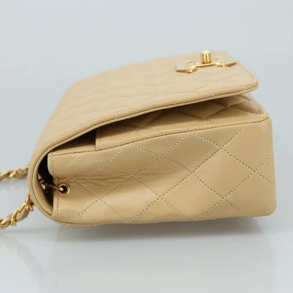 CHANEL Matelasse Chain Shoulder Bag Lamb Skin Beige Gold CC - Picture 4 of 16
